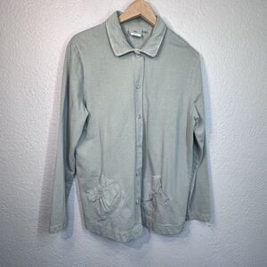 Hot Cotton Shirt Sage Green Button Front Long Sleeve Soft Casual USA Made Size L